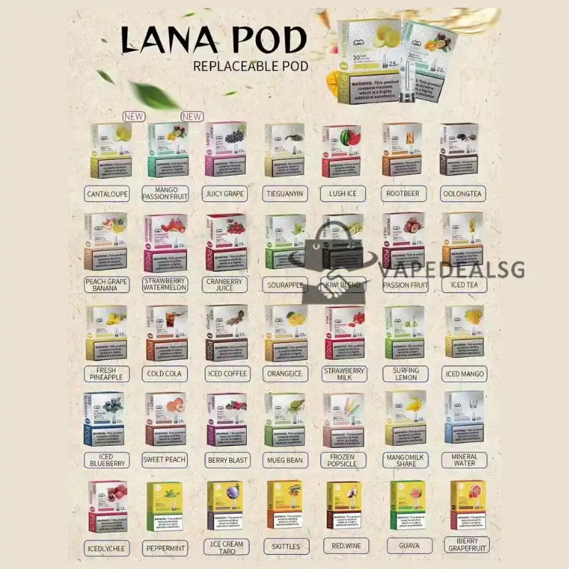 LANA pod flavour list Singapore full range of LANA pod flavours