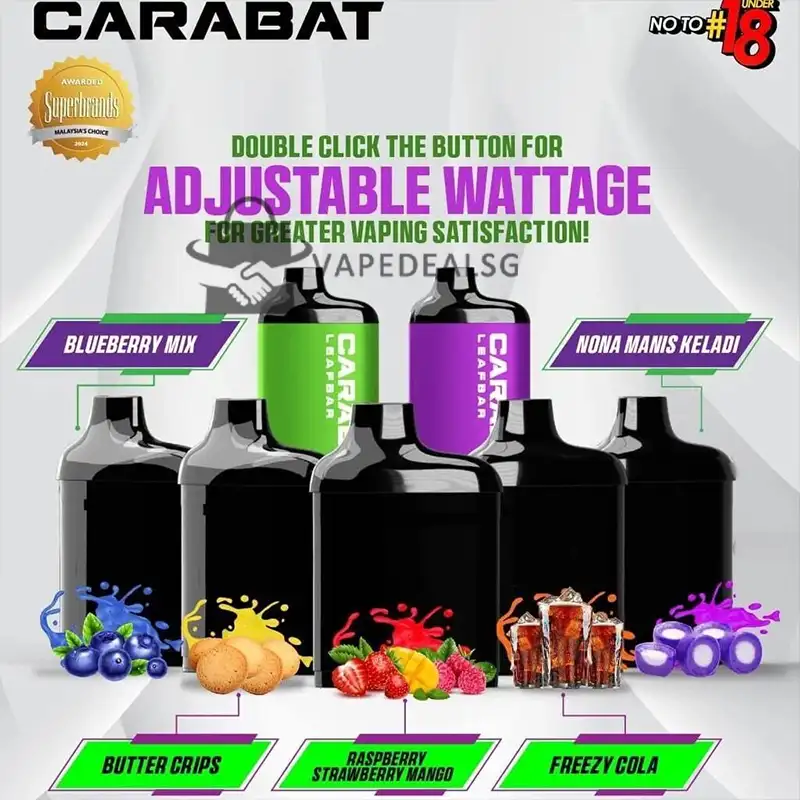 CARABAT Leafbar 15000 cartridge pod flavours adjustable wattage compatible with Leafbar device Singapore